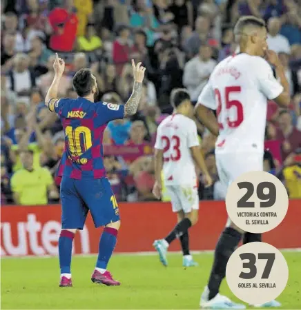  ?? // EFE ?? Messi anotó el pasado domingo en el Villamarín su gol 651 como azulgrana. De ellos, 37 los anotó contra el Sevilla