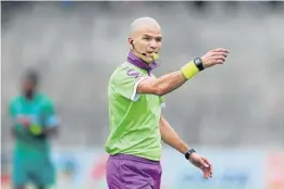  ?? Photo: Anesh Debiky/Gallo Images ?? BIG STEP: Ref Victor Gomes at the Absa Premiershi­p match between AmaZulu FC and Golden Arrows last month.