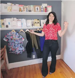  ??  ?? Halifax resident Erica Penton says blue jeans are her favourite thing to make, and when she designs and creates her own tops, they’re sure to fit right, unlike many store-bought clothing items.