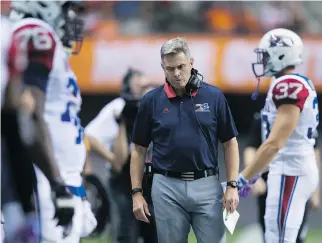  ?? DARRYL DYCK/THE CANADIAN PRESS ?? Montreal Alouettes head coach Jacques Chapdelain­e had success after taking over the team midway through last season, but his team is 3-8 this year and in dire need of a few victories.