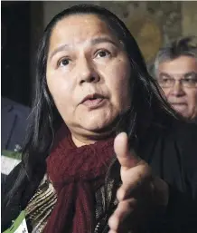  ?? THE CANADIAN PRESS ?? Chief Judy Wilson, of the Neskonlith Indian Band of the Secwepemc Nation travelled to Kinder Morgan’s annual general meeting to express her opposition to the pipeline.