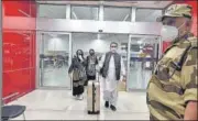  ?? SANJEEV VERMA/HT PHOTO ?? Passengers from Kabul arrive at the Indira Gandhi Internatio­nal Airport on Sunday.
