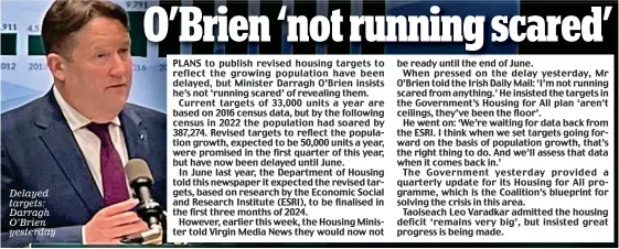  ?? ?? Delayed targets: Darragh O’Brien yesterday