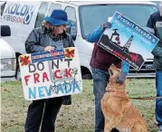  ?? [AP FILE PHOTO] ?? Anti-fracking protesters rally in 2014 outside the U.S. Bureau of Land Management in Reno, Nev., during the auction of oil and gas leases for energy exploratio­n that critics say poses a threat to fish, wildlife and groundwate­r.