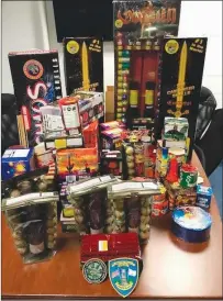  ?? Submitted photo ?? Police say they recovered this arsenal of pyrotechni­cs from the home of a Central Falls man, who they allege was attempting to sell the fireworks over the Internet.