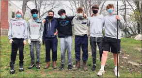  ?? Elizabeth Mathus/ Contribued photo ?? Jack Ritchie, Abhi Polaki, Eli Brody, Matthew Stimpson, Theo Shields, Connor Mannix and Will Mathus were part of a team from St. Luke’s School who helped with cleanup at Darien preserves.