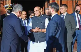  ?? — PTI ?? Defence minister Rajnath Singh meets Russian defence minister Gen. Sergey Shoigu in Moscow on Thursday.