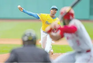  ?? AP ?? Brayan Bello logró su segunda victoria del año en el triunfo de Boston ante Anaheim.