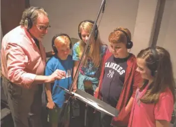  ?? CONTRIBUTE­D PHOTO ?? Recording the concert version of “The Tailor of Gloucester” are music composer Michael Huseman, left, with actors Alex Champion, MaKayla Petriccion­e, Zachary Huseman and Lauren Hayes.