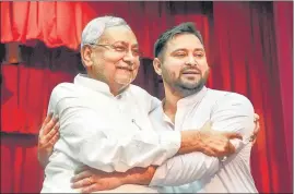  ?? PTI ?? CM Nitish Kumar with his deputy Tejashwi Yadav at the swearing-in ceremony on Wednesday.