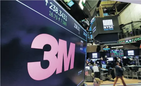  ?? RICHARD DREW / THE ASSOCIATED PRESS FILES ?? Manufactur­ing giant 3M said it will use $600 million of its tax saving to bolster pensions for U. S. workers and will increase capital spending by as much as $100 million this year. But the company also said it expects to increase its buybacks by more...