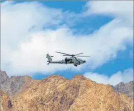  ?? REUTERS ?? Indian Air Force's Apache helicopter in the Ladakh region on Wednesday.