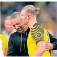  ?? FOTO: DPA ?? Trainer Marco Rose mit Torschütze Erling Haaland.