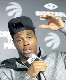  ?? MICHAEL PEAKE/TORONTO SUN ?? Raptors star and soon-to-be free agent Kyle Lowry speaks to reporters Monday in Toronto.