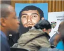  ?? CRAIG RUTTLE/ AP ?? A photo of terrorism suspect Sayfullo Saipov is displayed at a news conference Wednesday in New York.