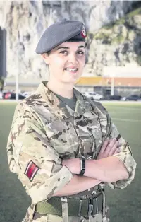  ??  ?? Army Reservist Corporal Jasmine Hamer, recently swapped her day job as a nurse, for two weeks military and adventure training on the sun-drenched Rock Of Gibraltar