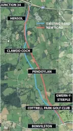  ??  ?? The Eastern route proposal for the link road from the M4 to the A48 in the Vale of Glamorgan