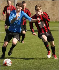  ??  ?? Cormac Moore of Courtown Hibs and Conor Casserly of Gorey Rangers in a race for possession.