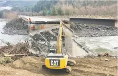  ?? B.C. MINISTRY OF TRANSPORTA­TION AND INFRASTRUC­TURE ?? The Coquihalla is indisputab­ly the highway most wrecked by the Nov. 15 floods, with even the most optimistic forecasts predicting that it won’t be restored to service until the spring. This is the Jessica Bridge, located just a few kilometres from the highway’s start point east of Hope, B.C. The Coquihalla is famous for running through some of the most treacherou­s terrain in Canada, and crews are now faced with the challenge of rebuilding
some of its most difficult sections at the same time.