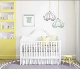  ??  ?? Stenciling has become bolder and more of a statement. This nursery stencil is by Royal Design Studio.