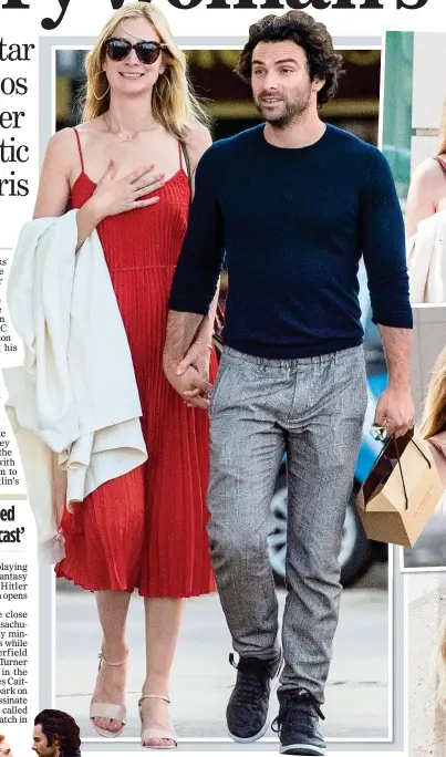  ??  ?? REAL-LIFE ROMANCE: Turner with new girlfriend Caitlin FitzGerald and, left, with screen love Demelza (Eleanor Tomlinson) in Poldark