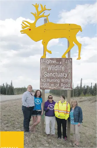  ?? ANTOINETTE STRUWIG ?? Aseniwuche Winewak Nation Caribou Patrol members, from left, Karen Stroebel, Cheryl MacPhee, Jesse Letendre, Chelsie Caynes and Rachelle McDonald.