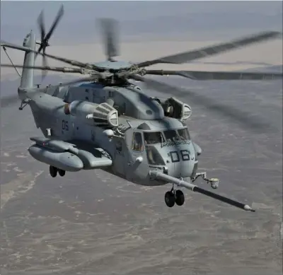  ?? PHOTO CREDIT U.S. NAVY ?? A Sikorsky CH-53E Super Stallion Helicopter, similar to the one shown here, crashed Tuesday afternoon about 12 miles north of Ocotillo. Four persons are reported dead.