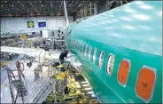  ?? BLOOMBERG ?? An employee works on a Boeing Co 737 MAX airplane on the production line at the company's manufactur­ing facility in Renton, Washington, the United States.