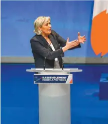  ?? PHILIPPE HUGUEN AGENCE FRANCE-PRESSE ?? Dans son discours de clôture, Marine Le Pen a tenté de s’imposer en tant qu’opposante principale au président Macron.