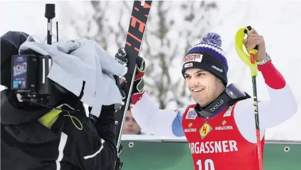  ?? AP ?? Mit 22 Jahren in der Weltspitze angekommen: Loïc Meillard feiert im Slalom und Riesenslal­om zweimal einen 2. Platz.