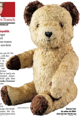  ?? MARK U S WÖRGÖTT E R ?? Diesen Teddy nahm ein Mädchen bei der Flucht aus Ungarn 1957 mit