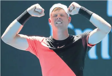  ?? Picture: Getty Images. ?? Kyle Edmund celebrates after clinching victory over Nikoloz Basilashvi­li.