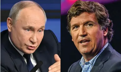  ?? Kolesnikov­agiorgio Viera/AFP/Getty Images ?? Tucker Carlson, left, claimed ‘western government­s’ would seek to censor his interview with Vladimir Putin. Photograph: Natalia