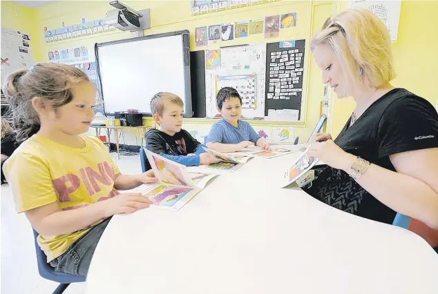  ??  ?? À l’école Notre-dame-du-canada, à Québec, l’orthopédag­ogue Sonia Cantin donne un coup de pouce aux élèves de maternelle qui apprennent à lire. «Les enfants qui arrivent en première année sont plus confiants et plus autonomes», dit-elle.