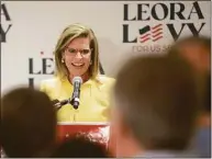  ?? H John Voorhees III / Hearst Connecticu­t Media ?? Leora Levy gives her victory speech in the U.S. Senate GOP primary race at Hyatt Regency Hotel in Greenwich in 2022.