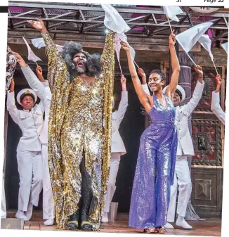  ??  ?? Feste for the eyes: Drag artist Le Gateau Chocolat adds sparkle to Twelfth Night. Below, John Boyega and Sarah Greene in Woyzeck