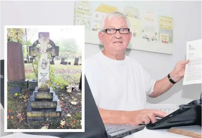  ??  ?? Last resting place John Colhoun is buried in Hawkhead Cemetery alongside his parents, inset, and Peter in main picture