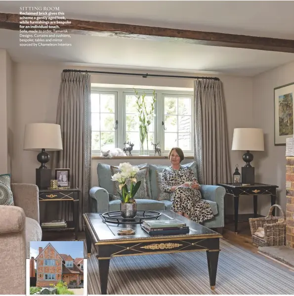  ??  ?? SITTING ROOM Reclaimed brick gives this scheme a gently aged look, while furnishing­s are bespoke for an individual touch.
Sofa, made to order, Tamarisk Designs. Curtains and cushions, bespoke; tables and mirror sourced by Chameleon Interiors