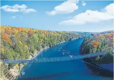  ?? ONTARIO PARKS ?? A unique vantage point to enjoy the colours of autumn is the Ranney Gorge Suspension Bridge in Ferris Provincial Park.