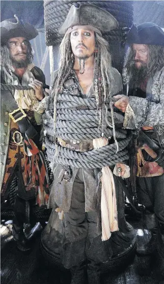  ?? DISNEY ?? Depp trouble: Jack Sparrow is all tied up in Pirates of the Caribbean: Dead Men Tell No Tales.