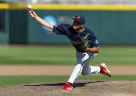  ?? John Peterson, The Associated Press ?? Mississipp­i starting pitcher Dylan Delucia has given up just one earned run in 16M CWS innings.