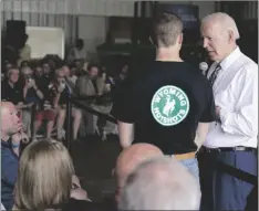  ?? AP PHOTO/ANDREW HARNIK ?? President Joe Biden speaks during a visit to O’Connor Farms, on Wednesday in Kankakee, Ill.