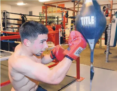  ?? JIM THOMPSON/JOURNAL ?? Albuquerqu­e’s Aaron Angel Perez, an accomplish­ed amateur in recent years, will make his pro debut Saturday at Route 66 Casino. The former Golden Gloves national runner-up faces fellow Albuquerqu­ean Levi Lucero, who is also in his first pro fight.
