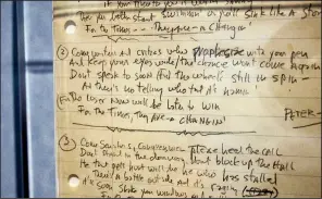  ?? Rock & Roll Hall of Fame ?? Handwritte­n lyrics, such as these to Bob Dylan’s “The Times They Are a-Changin,’” add a very personal note to “Louder Than Words: Rock, Power, and Politics” at the Clinton Presidenti­al Center.