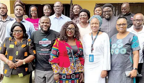  ?? PHOTO: NAN ?? Director, Centre for Gender- Based Violence, University of Calabar, Dr. Brenda Akpan ( left); Programme Manager, Women At Risk Internatio­nal Founder, Adeyemi Asaba; Vice Chancellor, University of Calabar, Prof. Florence Obi; Programme Specialist, United Nations Women, Mrs. Tosin Akibu; Finance Associate, United Nations Women, Mrs. Ekaete Akpan and others during the UN Women visit to the vice chancellor in Calabar… yesterday.