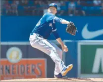  ?? Canadian Press photo ?? Toronto Blue Jays starting pitcher Ryan Borucki throws against the New York Yankees in the fifth inning of their American League MLB baseball game in Toronto on Sunday.