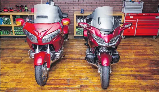  ?? PHOTOS: HONDA ?? The 2018 Honda Gold Wing, at right, is leaner and lighter than the version of the motorcycle for 2017.