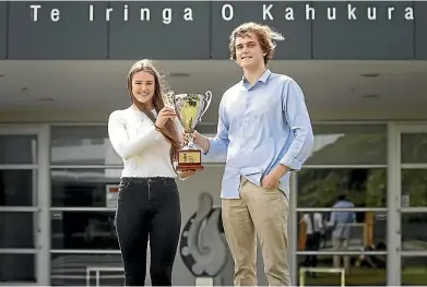  ?? ALDEN WILLIAMS/STUFF ?? Luisa Birkenhake, 17, and Josh Dalley, 18, are two of the four winners of the Young Enterprise Scheme Company of the Year award.