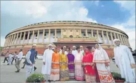 ?? PTI ?? Members of Bohra community from Gujarat during their visit to Parliament in New Delhi on Monday.