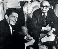  ?? AP/STUFF ?? US Federal Reserve chairman Paul Volcker with President Ronald Reagan in 1981. Volcker’s anti-inflationa­ry tactics were adopted in New Zealand by thenReserv­e Bank Governor Don Brash.